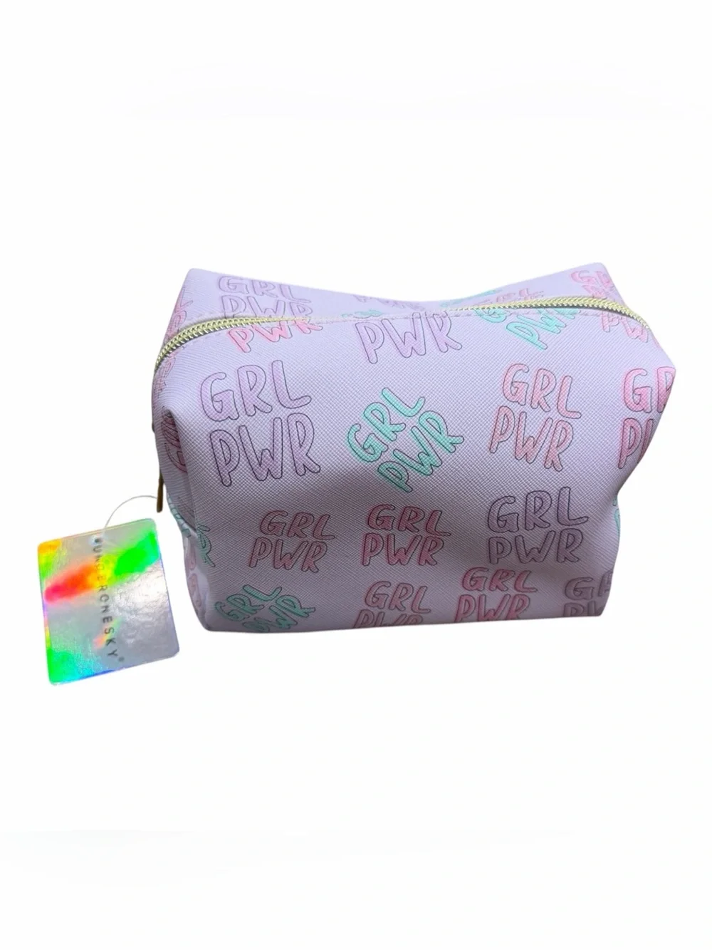 GRL PWR Zipper Cosmetic Makeup Case Travel Bag, Purple Pink, By UnderOneSky, NEW